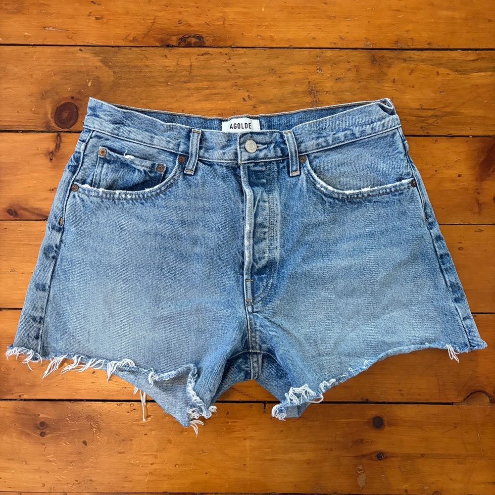Agolde Vintage Light Wash High-Rise Denim Cutoff Shorts